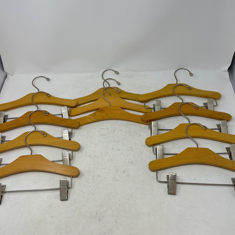 Lot of 11 Wooden Gap Kids Hangers 8 Bottoms 3 Tops